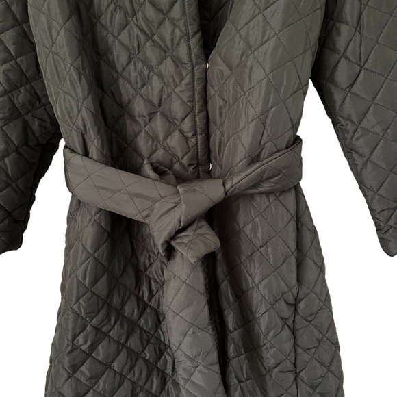 Women Wrap Long Padded Coat Oversize Large L Black Tie Adjustable Pockets - Picture 9 of 15
